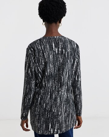 Mono Print V-Neck Split Hem Slouch T-Shirt