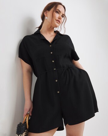 Simply Be Black Button Through Utility Playsuit