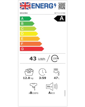Hisense 7 Series WF7S1247BB AI Wifi-enabled 12kg 1400 spin Washing Machine Black