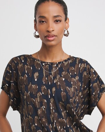 Print Bubble Sleeve Crew Neck Top