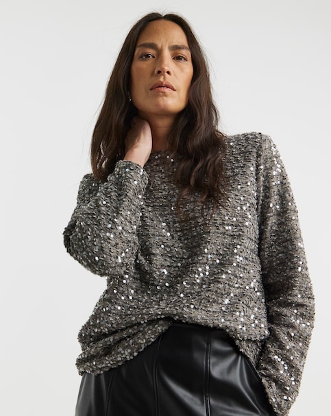 Boucle Sequin Slash Neck Top