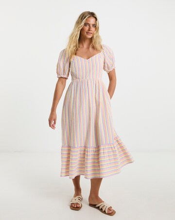 Textured Sweetheart Neck Stripe Midi Dress