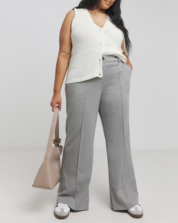 Grey Tailored Jersey Wide Leg Trousers