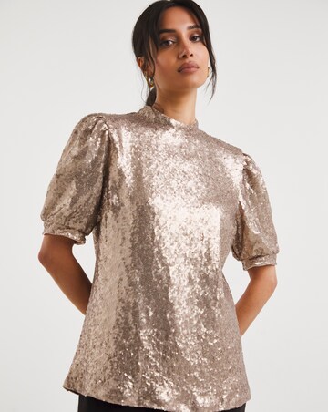Champagne Short Sleeve Sequin Top