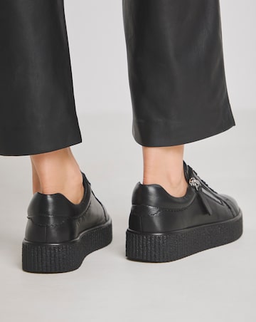 Quincy Side Zip Leather Trainer - Wide Fit (E)