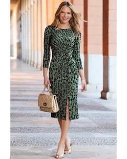 Sosander Abstract Print Knot Midi Dress