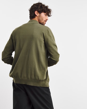 Olive Zip Through Funnel Neck Cardigan