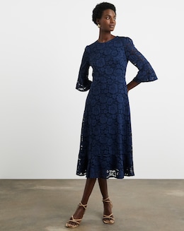 Joanna Hope Fluted Sleeve Stretch Lace Midi Dress