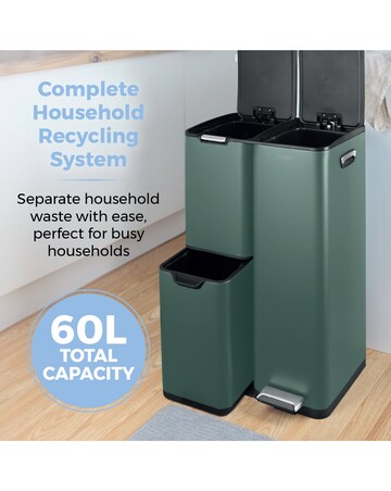 Tower 60L Recycling Bin with 3 Individual Compartments