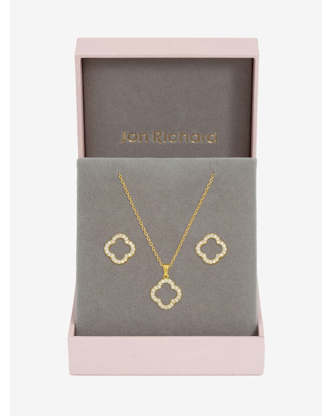 Jon Richard Gold Plated Cubic Zirconia Open Clover Set - Gift Box