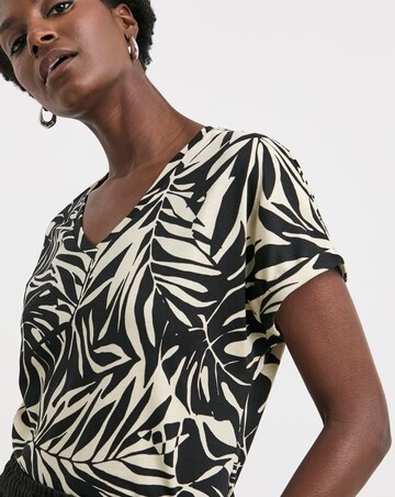 Pure Cotton Palm Print V-Neck Short Sleeve T-Shirt