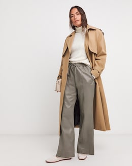 Grey PU Leather Look Drawstring Wide Leg Trouser