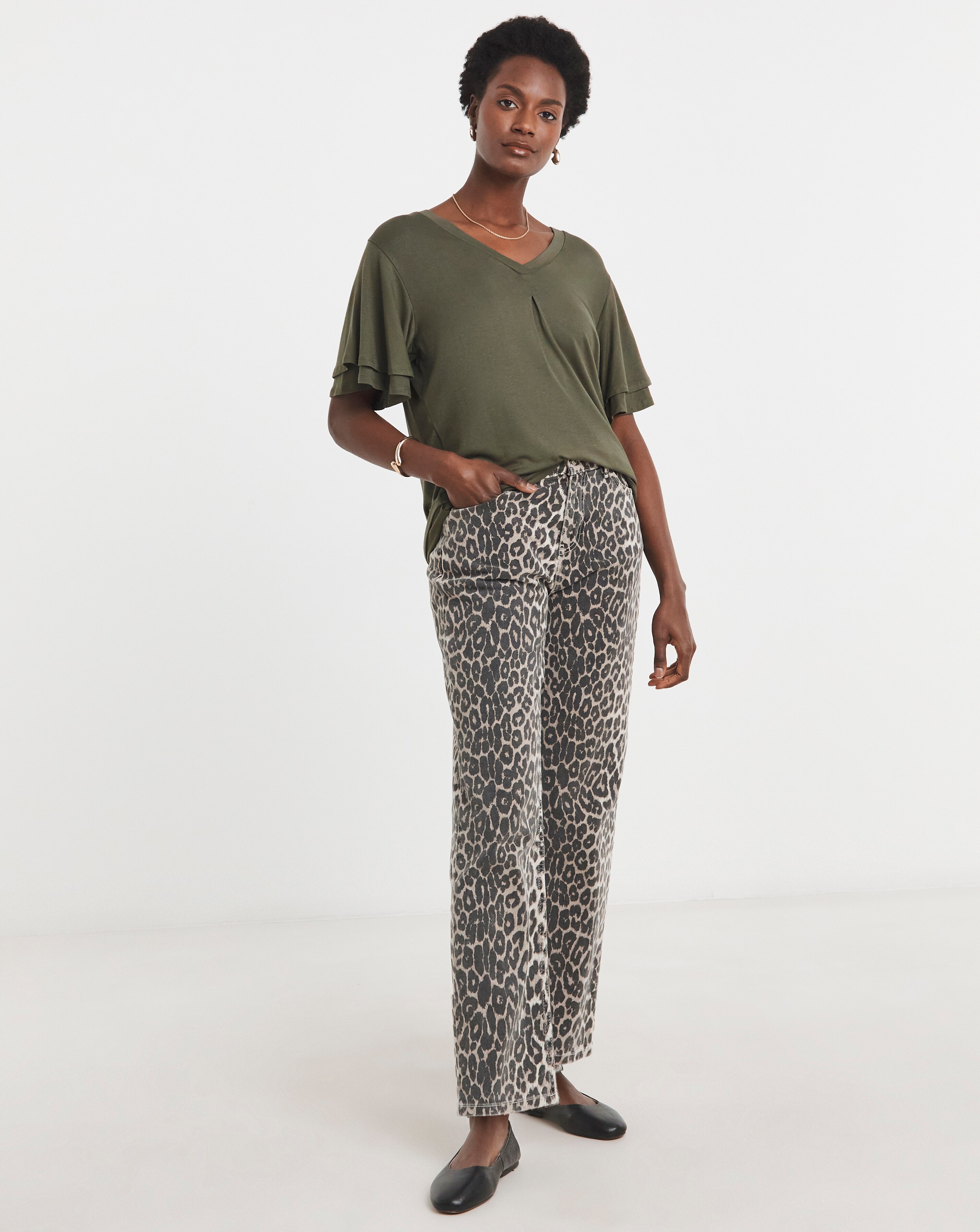 Double Angel Sleeve V Neck Top | Ambrose Wilson