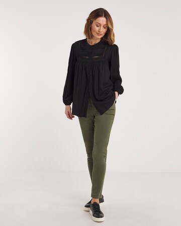 Long Sleeve Crochet Trim Button Through Blouse