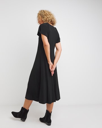 Buckle Front Jersey Midi Dress