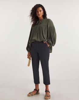 Navy Stretch Chino Cropped Trousers