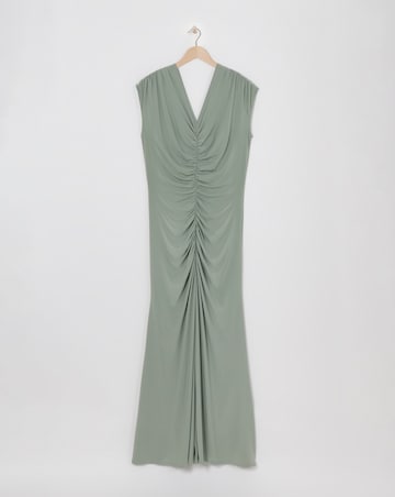 Sage Ruched Front Maxi Bridesmaid Dress