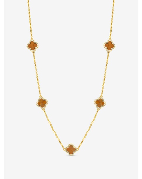 Jon Richard Gold Plated Tigers Eye Station Clover Necklace