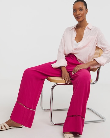 Raspberry Crinkle Shirred Waist Wide Leg Trousers