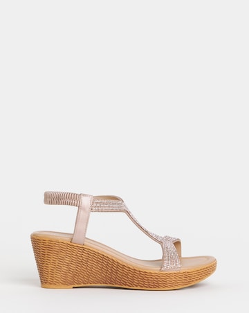 Aziz Sparkly T Bar Wedged Sandals - Wide Fit (E)