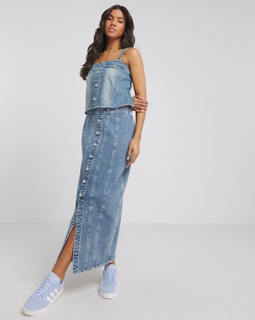 Simply Be Y2K Dark Wash Seamed Detail Denim Maxi Skirt Coord