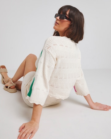 Native Youth Multi Stripe Intarsia Scallop Detail Knited Top