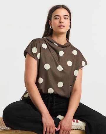 Simply Be Chocolate Spot Slash Neck Mesh Top