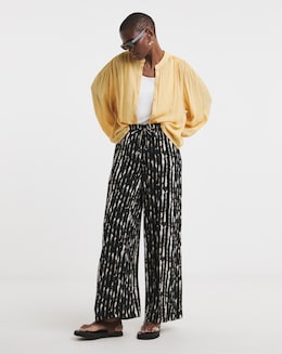Printed Textured Crinkle Wide Leg Trouser