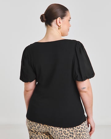 Simply Be Black Square Neck Puff Sleeve Rib T-Shirt