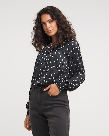 Mono Print Raglan Sleeve Satin Top
