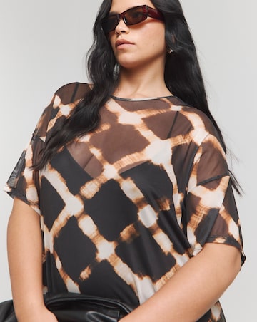 Simply Be Black Tie Dye Check Print Mesh T-Shirt Maxi Dress