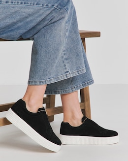 Monique Leather Lace Free Slip on Chunky Trainers - Extra Wide Fit (EEE)