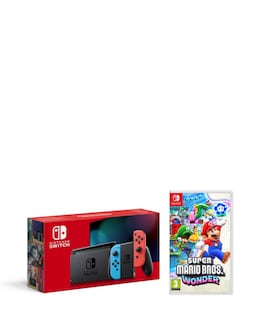 Nintendo Switch Neon Console &amp; Super Mario Bros Wonder Bundle