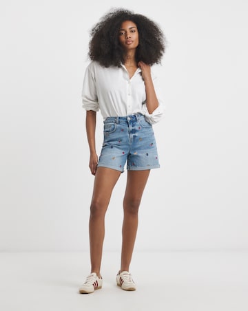 Simply Be Fruit Salad Embroidered Roll Hem Mom Short