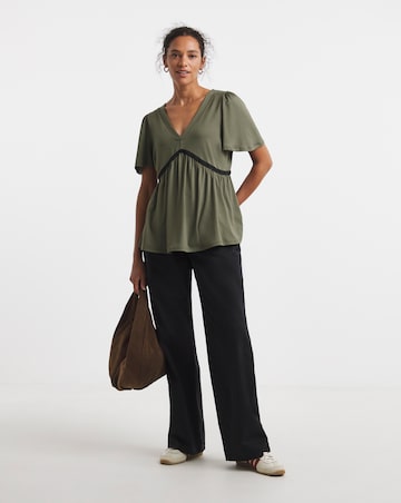 V Neck Crochet Contrast Top