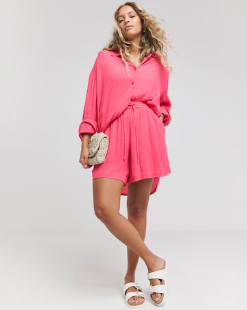 Simply Be Hot Pink Tie Waist Crinkle Shorts