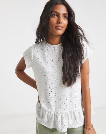 Simply Be White Broderie Cap Sleeve Peplum Top