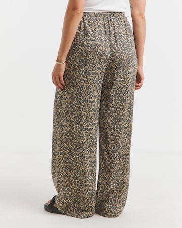 Simply Be Leopard Tie Waist Linen Mix Wide Leg Trousers