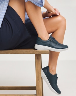 Heavenly Soles Seraphina Leather Lace Side Zip Trainers - Extra Wide Fit (EEE)