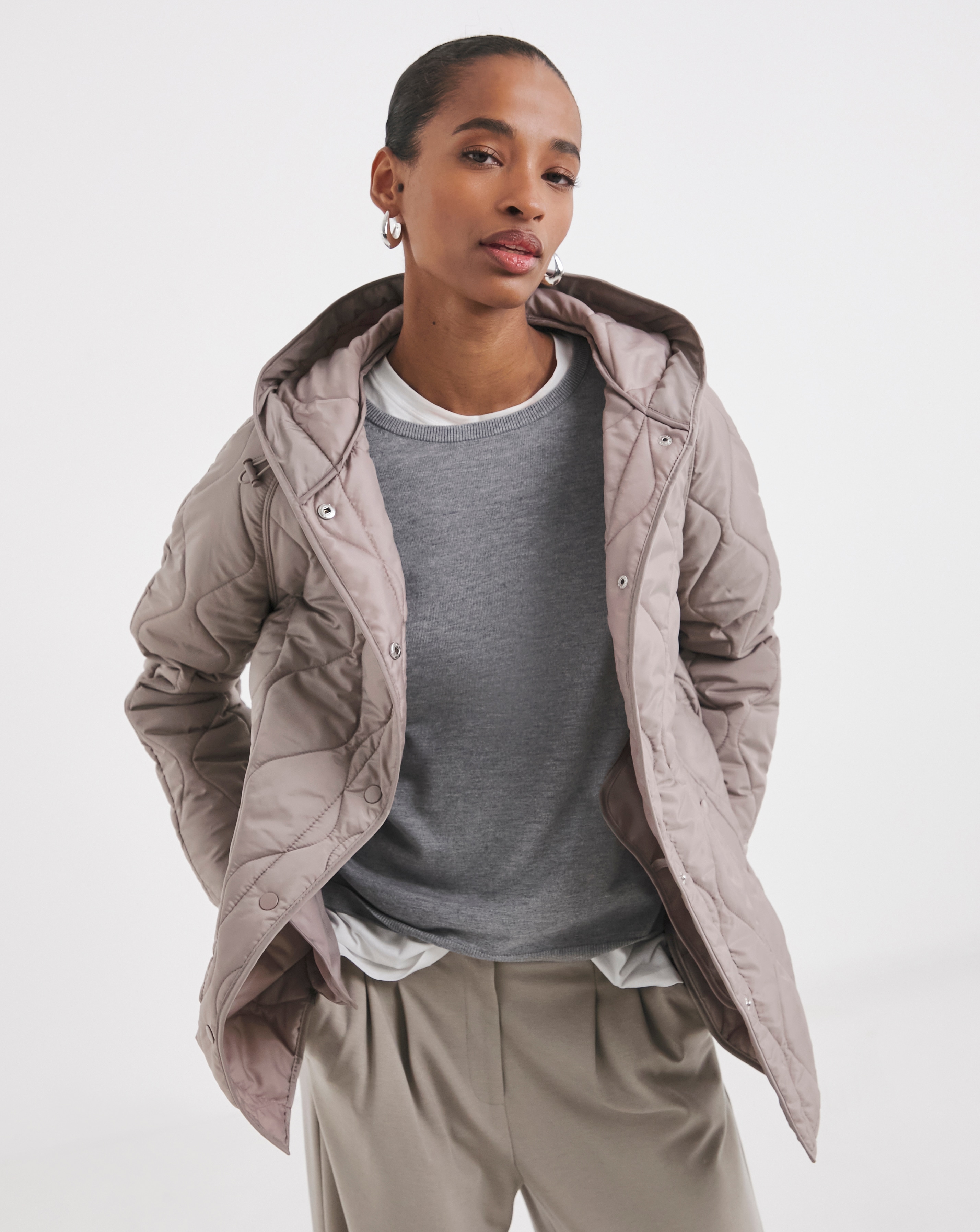 Taupe Short Quilted Jacket | Ambrose Wilson