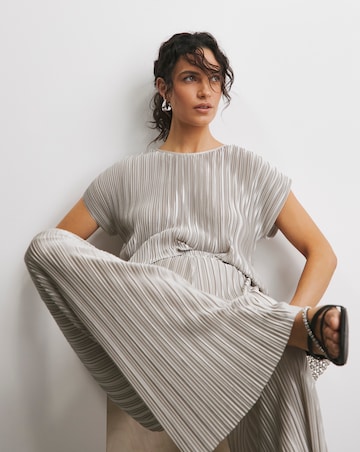 Joanna Hope Metallic Plisse Wide Leg Trousers