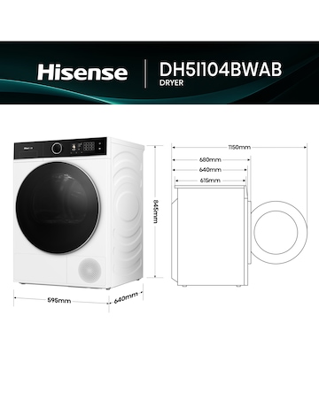Hisense Power Steam 5i Series DH5I104BWAB WiFi-enabled 10kg Tumble Dryer - White