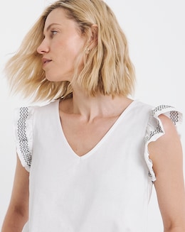 Pure Cotton White Ruffle Sleeve Vest