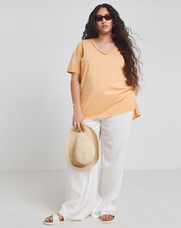 Simply Be Washed Orange Oversized Exposed Seam V Neck T-Shirt
