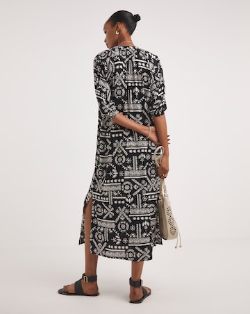 Kaftan Button Through Shirt Dress With Side Slits