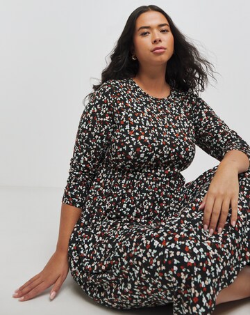 Black Ditsy Supersoft Pocket Midi Dress