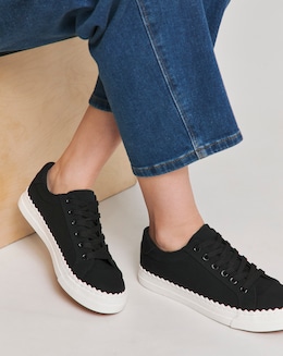 Janey Scalloped Edge Lace Up Trainer - Wide Fit (E)