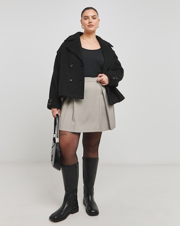 Black Cropped Faux Wool Trench