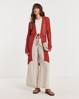 Terracotta Tie Front Longline Cardigan