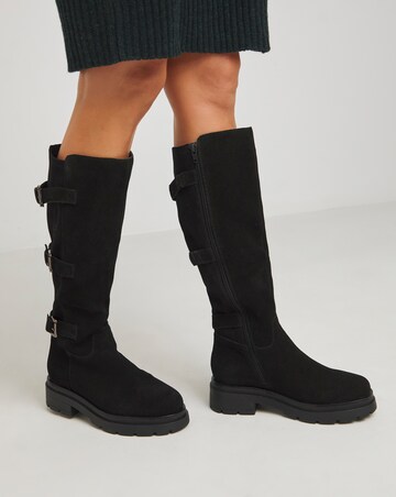 Kiah Suede Multi Buckle Chunky Knee High Boots - Wide Fit (E) & Super Curvy Calf